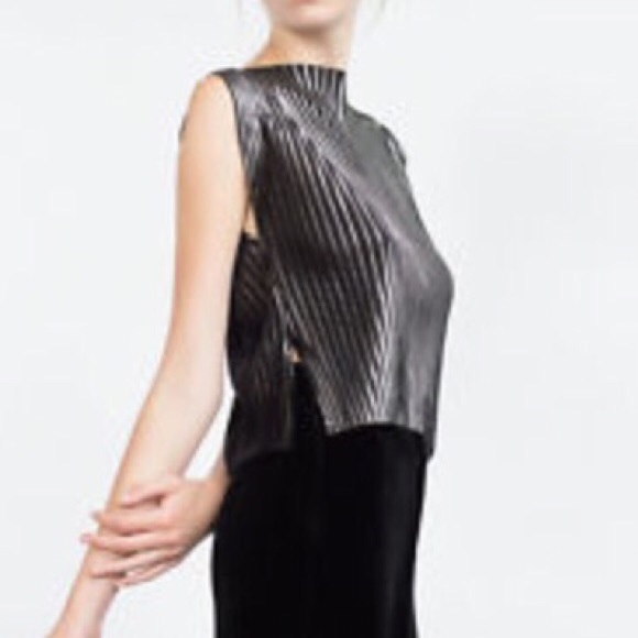 Zara | Tops | Zara Metallic Silver Pleated Top | Poshmark